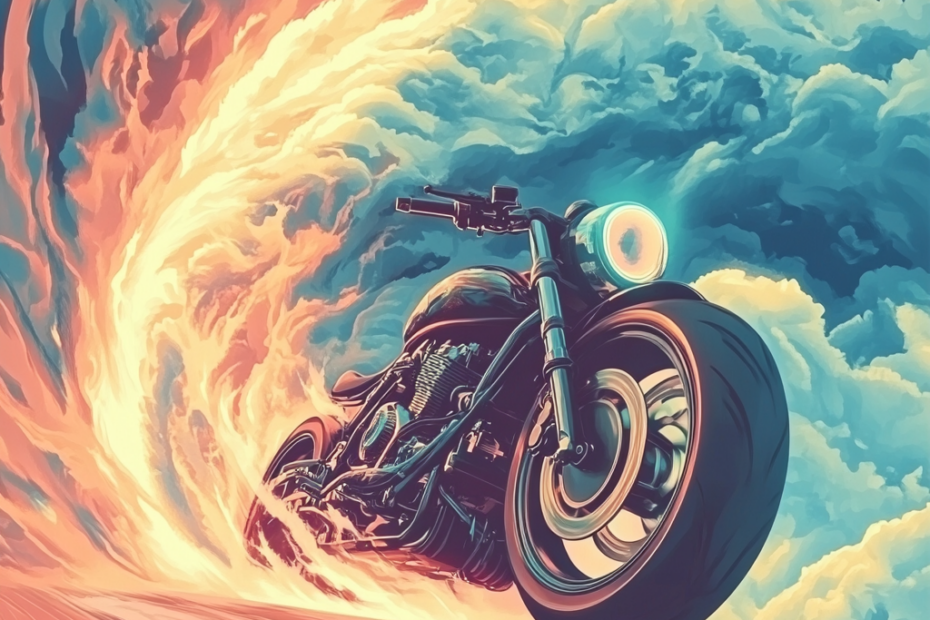 Moto stationner dans une tempête