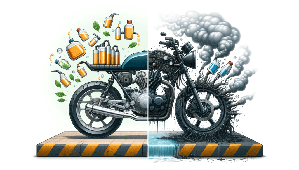 illustration des dommages causés par l'utilisation d'un carburant bon marché sur une moto.