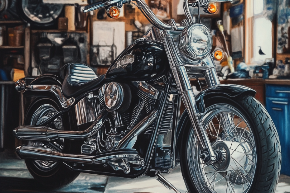 "Harley Davidson Oil Filter Garage Scene"