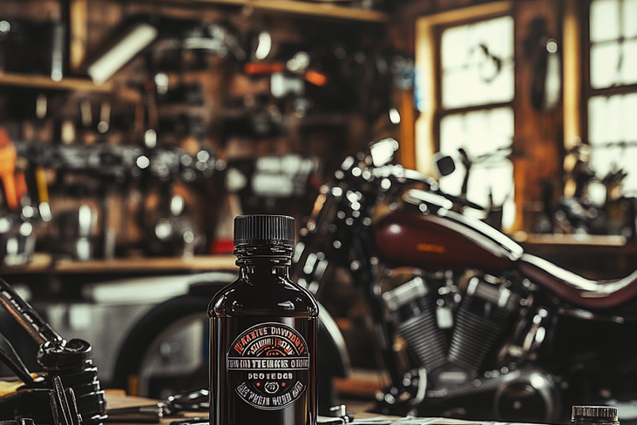 "Vintage Harley-Davidson Transmission Oil Bottle and Tools"