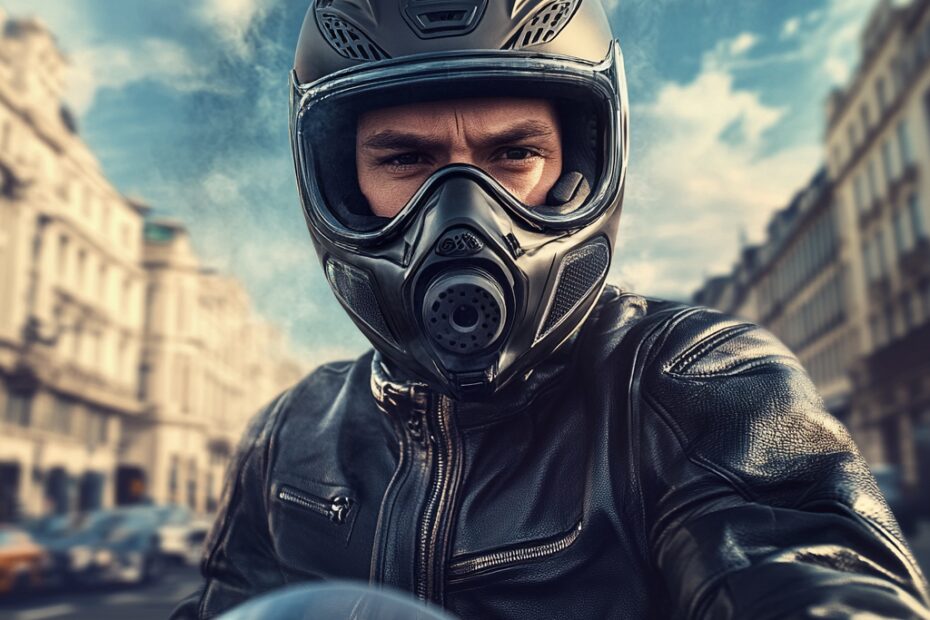 "Urban Rider with High-Tech Mask"