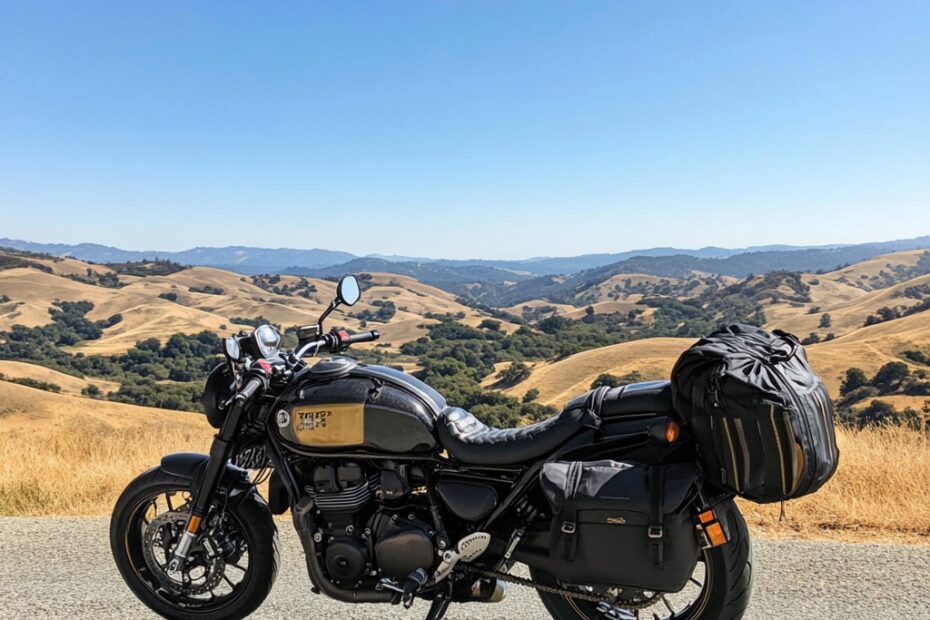 "Sleek Tank Bag Motorcycle Ride"