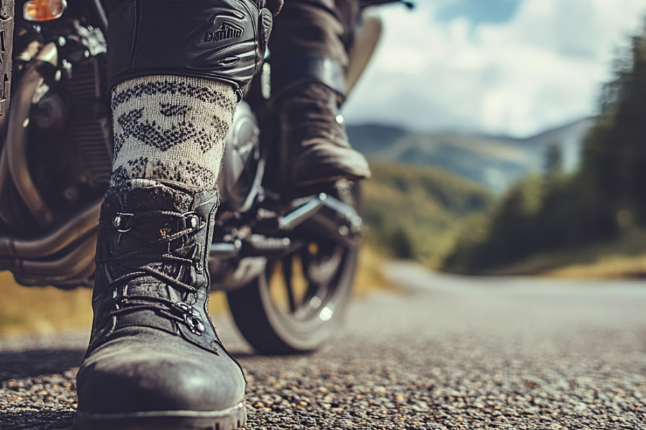 Chaussettes de moto sur la route