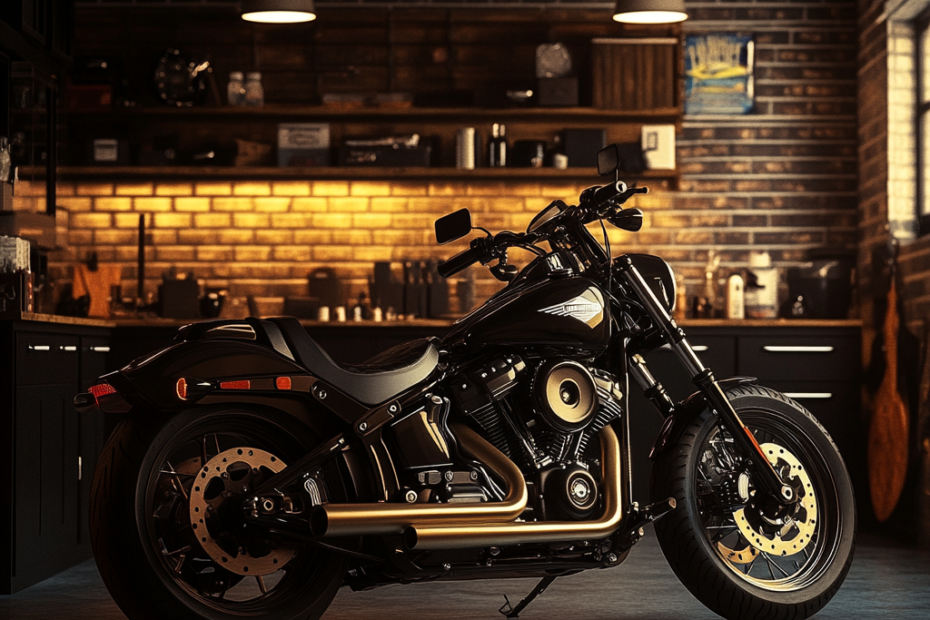 Batterie de moto Harley-Davidson dans un garage moderne