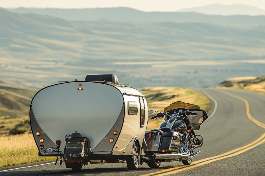 Sleek Motorcycle Trailer on Scenic Road Trip